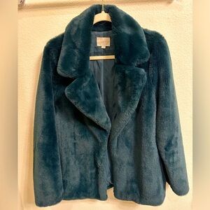 LOFT Women's Faux Fur Jacket - Dark Green/Teal